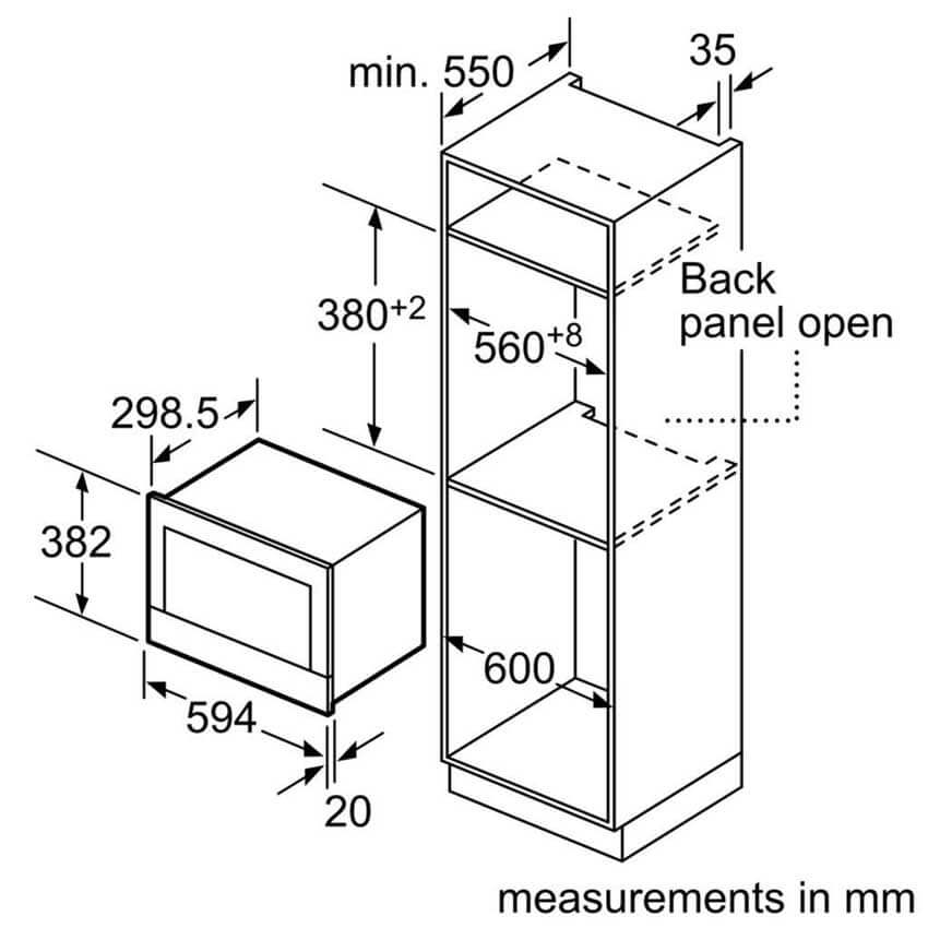 Bản vẽ kỹ thuật Lò vi sóng Bosch BLF523MS0B – Seri 4 âm tủ
