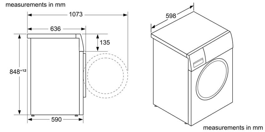Bản vẽ kỹ thuật Máy giặt kèm sấy Bosch WNA14400SG – Tính năng thông minh ưu việt