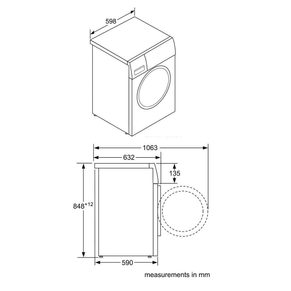 Bản vẽ kỹ thuật Máy giặt Bosch WAW28480SG - Nhập khẩu Đức