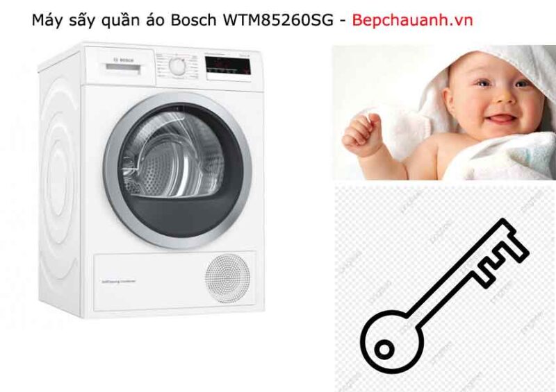 Máy sấy quần áo Bosch WTM85260SG - Sấy tụ hơi 9kg 12 Máy sấy Bosch khóa an toàn trẻ em
