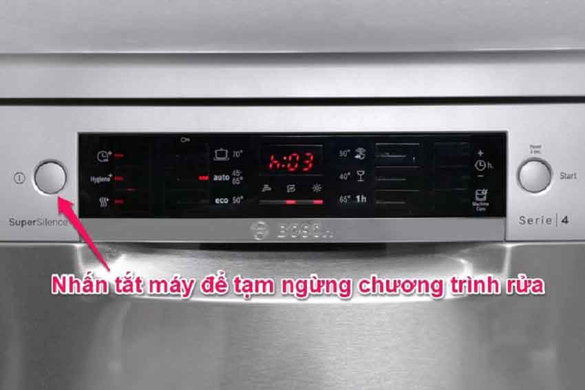 Hướng dẫn sử dụng máy rửa bát Bosch SMS46MI05E 9 tam ngung chuong trinh - Hướng dẫn sử dụng máy rửa bát Bosch SMS46MI05E