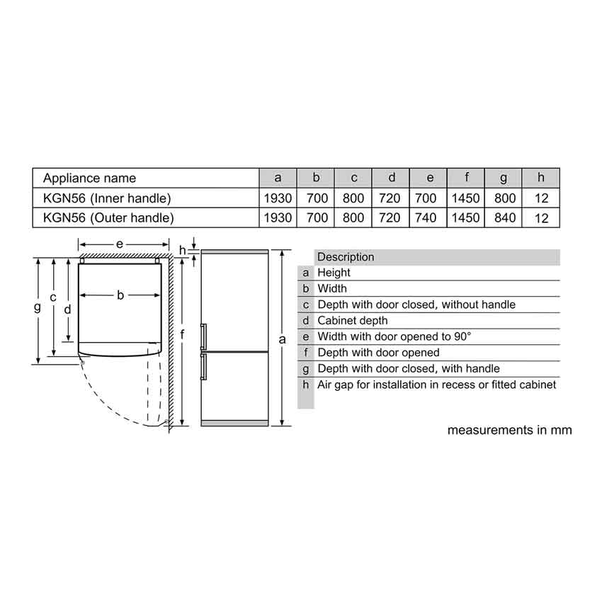 Bản vẽ kỹ thuật Tủ lạnh Bosch KGN56XI40J - ngăn đông dưới