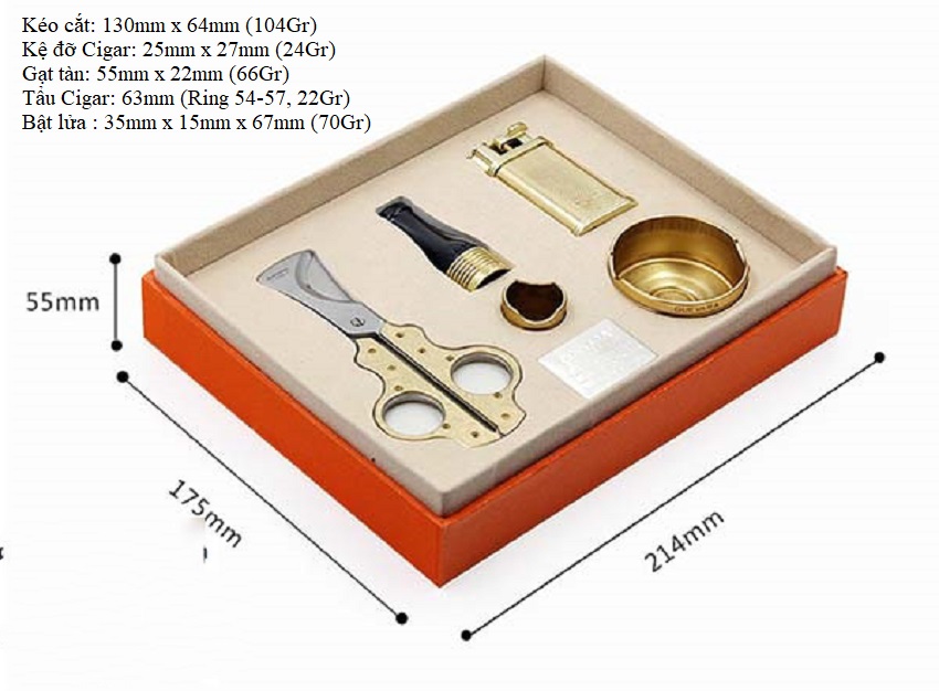 Bản vẽ kỹ thuật Set phụ kiện xì gà Guevara 6501 - 5 món phụ kiện chính hãng