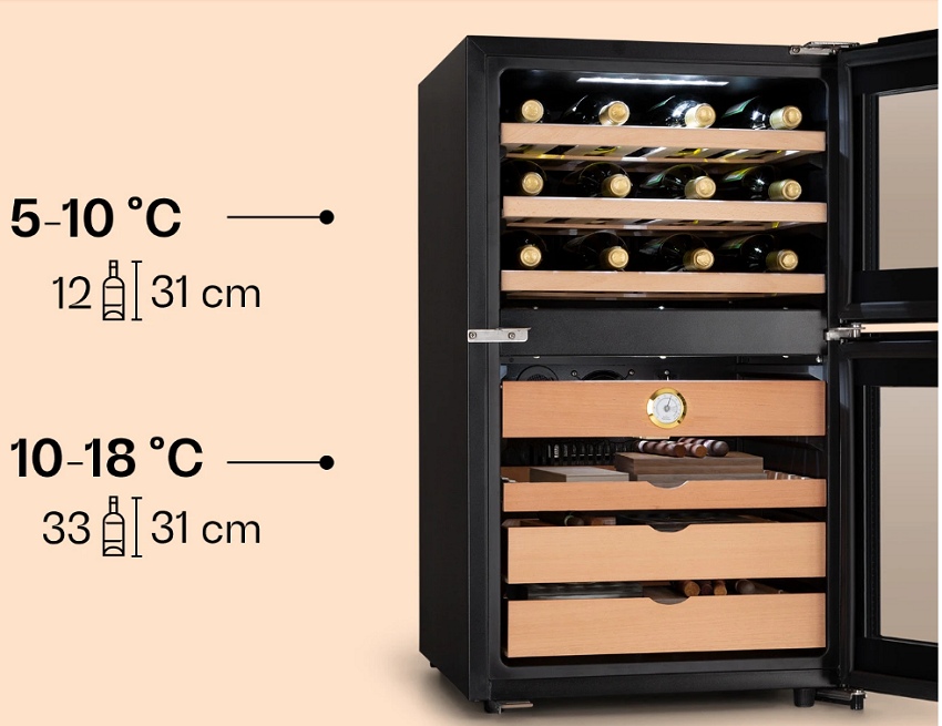 Tủ điện bảo quản xì gà và rượu vang hãng Klarstein Tu-bao-qua-2-vung-nhiet-do