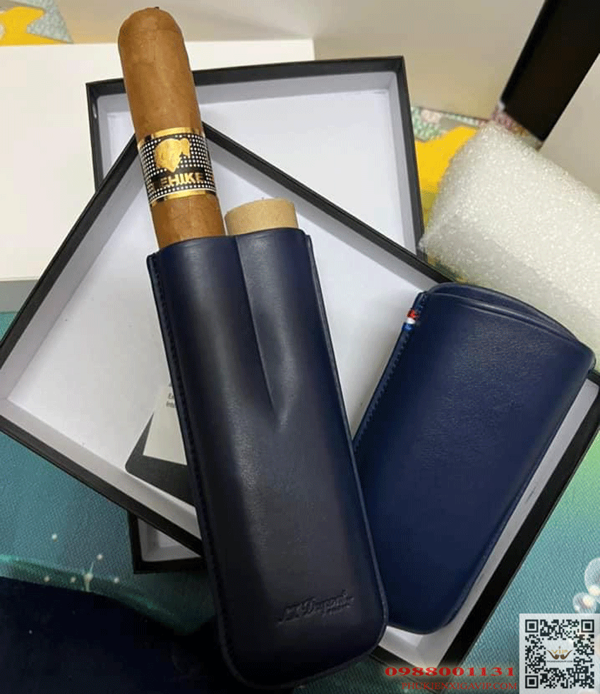 Hàng chuẩn hãng, bao da đựng xì gà 2 điếu Dupont DP24 nhập Pháp Bao-da-xi-ga-2-dieu-ST-Dupont-Atelier-Blue-CL-Leather-Cigar-Case