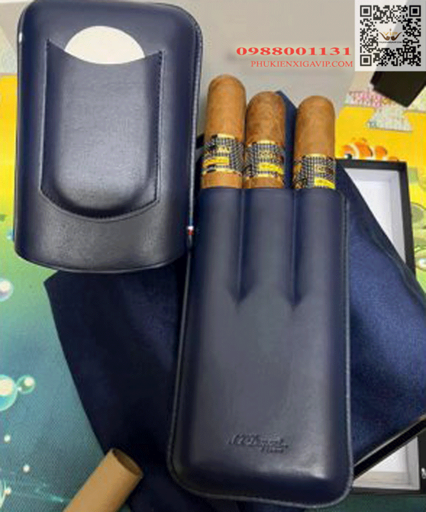 Bao da Dupont 3 điếu DP32, da thật 100%, kèm ngăn đựng dao cắt Bao-da-3-dieu-xi-ga-st-dupont-atelier-triple-cigar-case-leather-blue