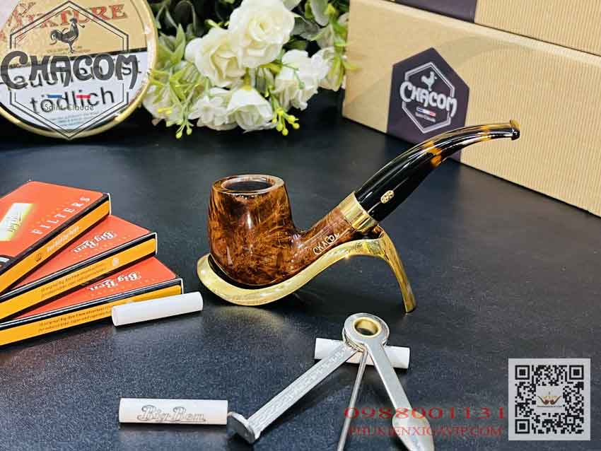 Tẩu hút xì gà gỗ thạch nam xách tay Pháp Chacom Chuchill U No42 Tau-xi-ga-Chacom-Chuchill-U-No42-gia-uu-dai