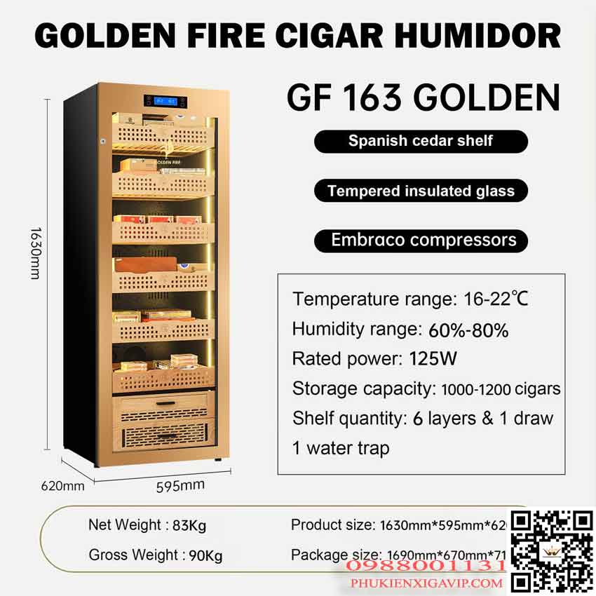 Bản vẽ kỹ thuật Tủ bảo quản xì gà cắm điện Golden Fire GF163