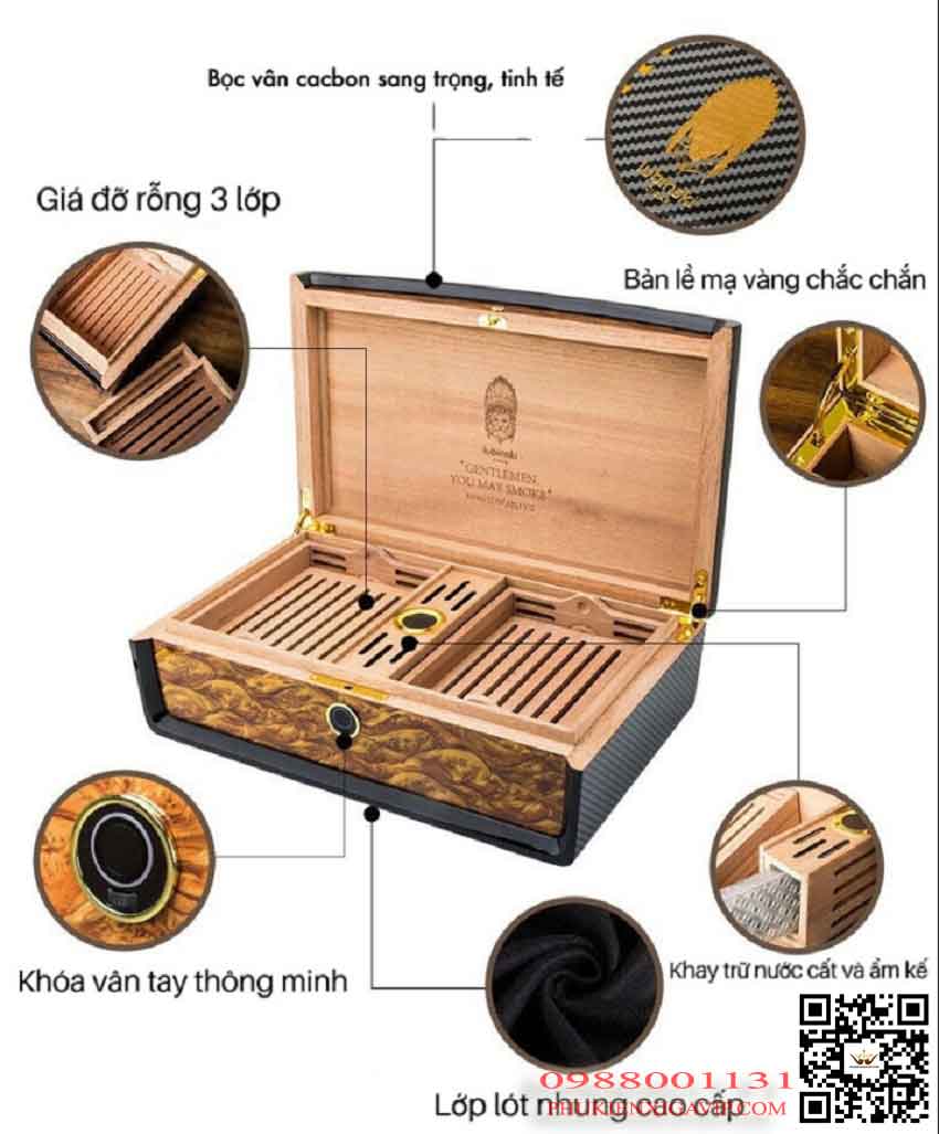 hộp giữ ẩm xì gà yja60037 với nhiều tiện ích