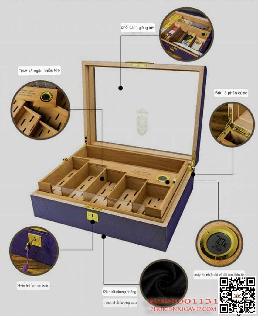 hộp bảo quản xì gà lubinski yja60035 - cao cấp 10 hộp bảo quản xì gà nhiều tiện ích